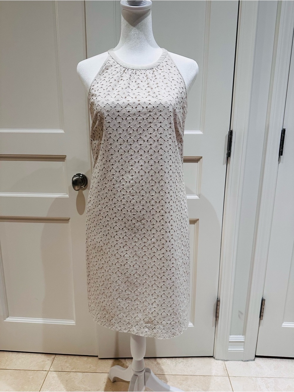 Banana Republic Cream Halter Eyelet Above Knee Dress